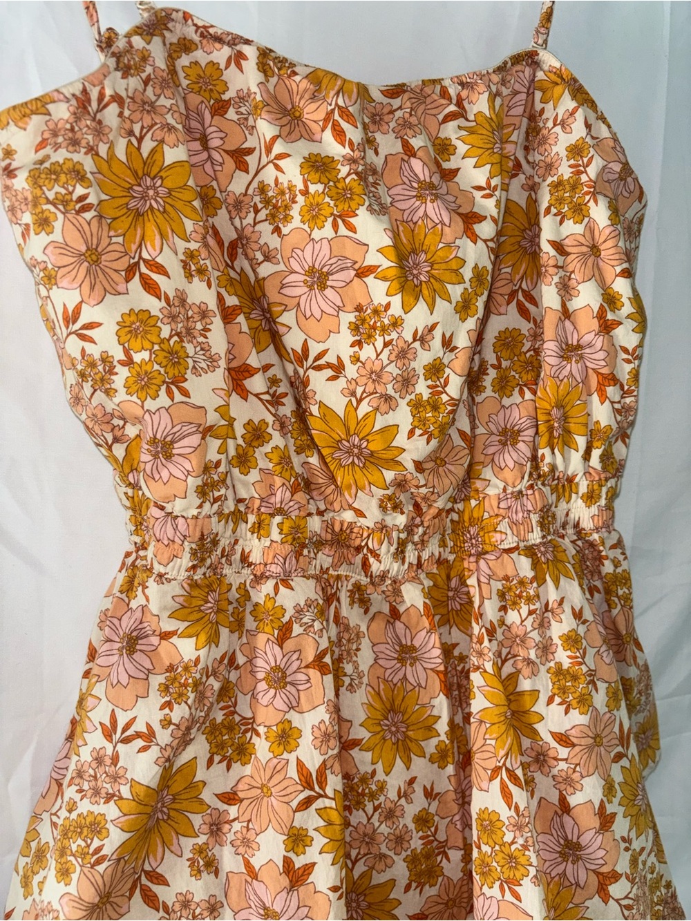 American Eagle Outfitters Pink and Mustard Floral Tiered Romper - Picture 2 of 7